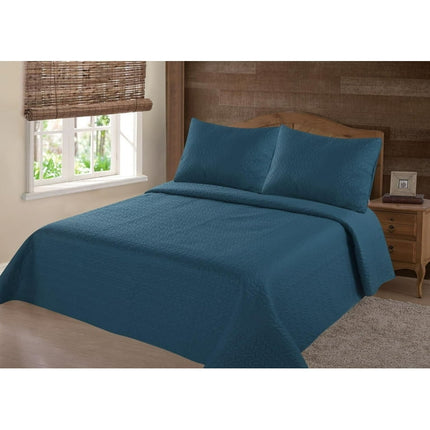 PERSIAN EYGYPTION COLLECTION NENA TEAL FULL SOLID CLOSOUT QUILT BEDDING BEDSPREAD COVERLET PILLOW CASES SET