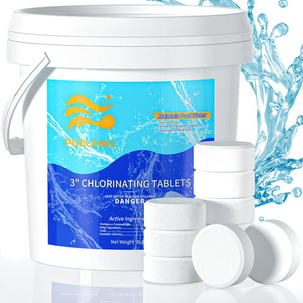 POOLKING Chlorine Tablets 8LB, 3" Inch Individually Wrapped Chlorine Tablets for Pool, Hot Tubs, Spa