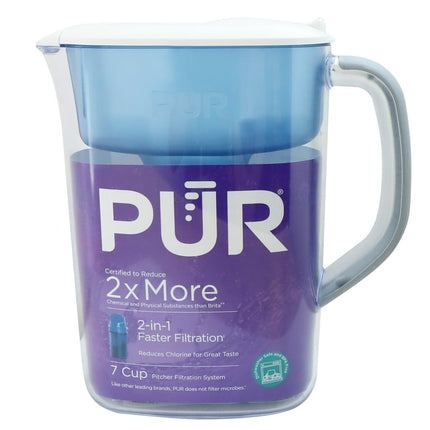 PUR 7 Cup Pitcher Filtration System, W 9.6" x H 10.1" x L 4.5", Blue, PPT700WAV4