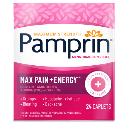 Pamprin Maximum Strength Max Pain + Energy Formula Menstrual Pain Relief Caplets 24 Ct
