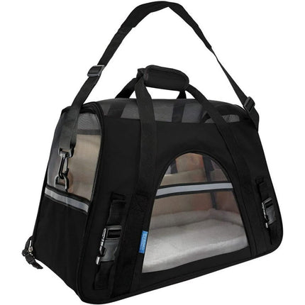 Paws & Pals Pet Carrier Airline Approved Soft-Sided Dogs Cats Kitten Puppy Carrying Bag (Black)(Large)