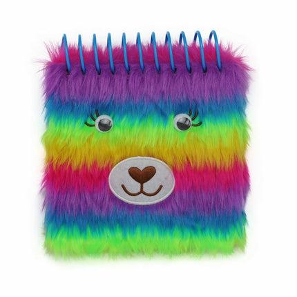 Pen+Gear Fuzzy Bear Journal, Neon Rainbow Colors, 200 Pages, Lined Paper, Top Wire Bound