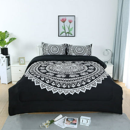 PiccoCasa 3Pcs Bohemian Bed in a Bag Comforter Set All-Season Quilt Set with 2 Pillowcases, Black King