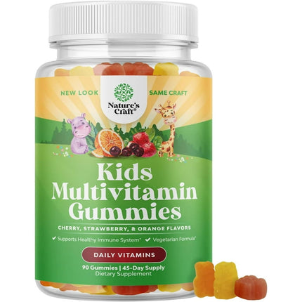 Plant Based Kids Multivitamin Gummies - Multivitamins for Kids Immunity Support Gummies with Vitamins A C D3 E B Zinc - Halal Gelatin and Gluten Free Non-GMO Kids Vitamins Gummy Multivitamin Formula