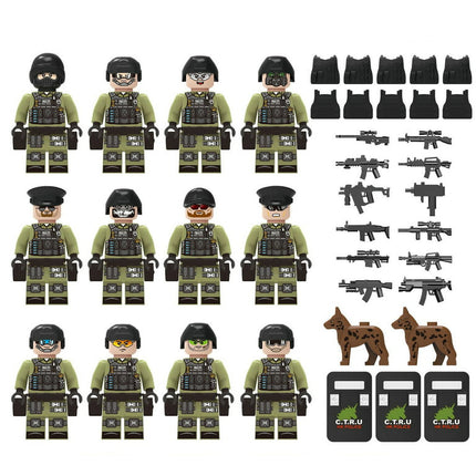 Police Series Building Blocks Black SWAT Minifigures with Equipment and Dog Educational Building Toy for Kids and Fan Boys