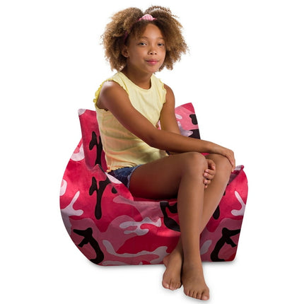 Posh Creations Structured Comfy Bean Bag Chair, Newport Chair, Nylon - Camo Pink and Black