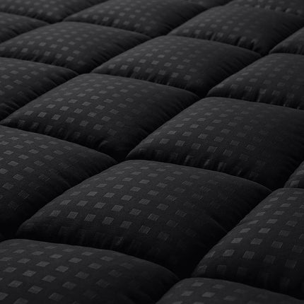 Queen Mattress Pad Quilted Fitted Mattress Protector Cooling Pillow Top Mattress Cover Breathable Fluffy Soft Mattress Topper with 8-21" Deep Pocket, Black