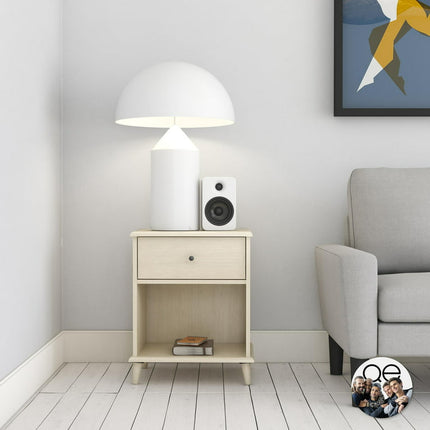 Queer Eye Farnsworth 1 Drawer Mid-Century Modern Nightstand, Ivory Oak
