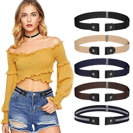 Qweryboo 5 Pieces Belt without Buckle, Elastic Belt no Buckle Stretch Belt, Invisible Elastic Belt without Buckle for Women and Men