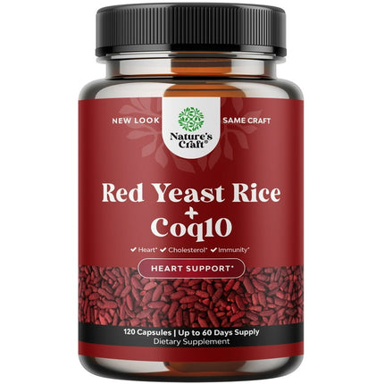 Red Yeast Rice Supplement for High Cholesterol - Extra Strength Citrinin-Free Red Yeast Rice 1200 mg per serving Capsules with CoQ10 100mg - Red Yeast Rice with CoQ10 Supplement for Heart Health