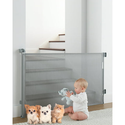 Retractable Baby Gates, Mesh Pet Gate 33" Tall, Extends to 55" Wide,Gray