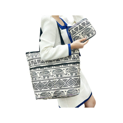Ritualay Ladies Handbag Large Capacity Shopping Bags Shoulder Cartoon Grocery Tote Bag Eco-Friendly Women Oxford Top Handle Waterproof Designer Black Elephant Large
