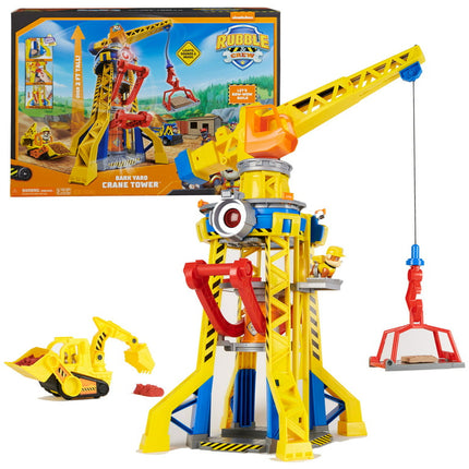Rubble & Crew, Bark Yard Crane Tower Playset with Rubble Action Figure and Vehicle, for Kids Age 3 and up