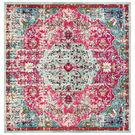 SAFAVIEH Madison Joandra Vintage Floral Area Rug, Fuchsia/Teal, 5' x 5' Square