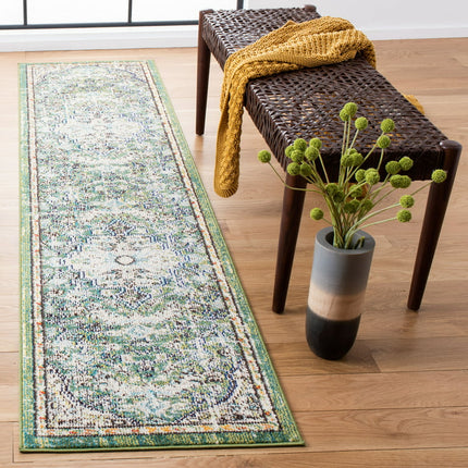 SAFAVIEH Madison Joandra Vintage Floral Runner Rug, Green/Turquoise, 2'2" x 14'