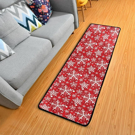 SKYSONIC 2X6 Feet Winter Snowflakes Runner Rug with Rubber Backing, Christmas Red Non Slip Entryway Rug Runner Washable Soft Area Rug Carpet for Hallway Bedroom Kitchen Decor
