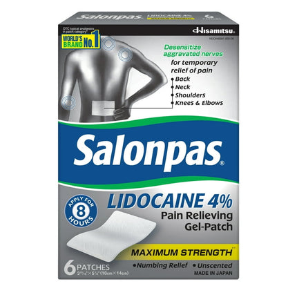 Salonpas Lidocaine Maximum Strength Pain Relief Gel-Patch, 6 Patches