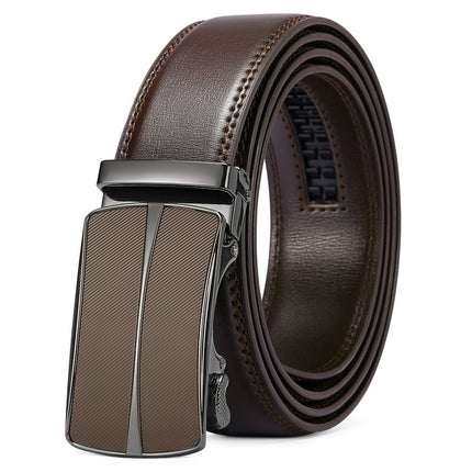 Sendefn Men's Leather Belt Automatic Ratchet Buckle Slide Belt for Dress Casual Trim to Fit with Gift Box(B-coffee-24,28'' to 46'' WAIST ADJUSTABLE)