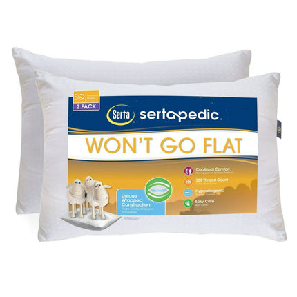 Sertapedic No-Go Flat Bed Pillow, Standard/Queen, 2 Pack (Old Version)