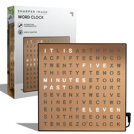 Sharper Image® LED Light-up Word Clock, 7.75", Electronic Desk Clock, USB Cord & Power Adapter