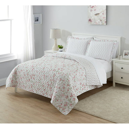 Simply Shabby Chic Reversible Cherry Blossom Floral 3-Piece Quilt Set, King