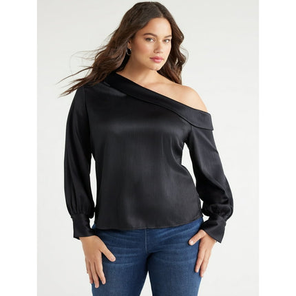 Sofia Jeans Women's Plus Size One Shoulder Textured Blouse, Sizes 1X-5X