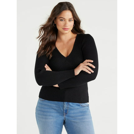 Sofia Jeans Women's Plus Size Ribbed Sweater with Long Sleeves, Sizes 1X-5X