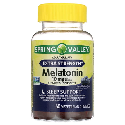 Spring Valley Non GMO Melatonin Dietary Supplement Gummies, Blueberry, 10 mg, 60 Count