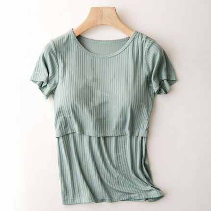 Summer Savings Clearance! Edvintorg Summer Nursing Tops Breastfeeding Women Round Neck Solid Color Short Sleeve Clothers For Pregnant Maternity Shirts