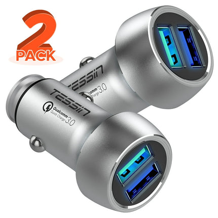 TESSIN 30W Car Charger Dual USB Port Quick Charge QC 3.0 Metal Car Adapter Portable Fast Charging Compatible with iPhone iPad Air Pro Samsung Galaxy Note and More (2Pack)