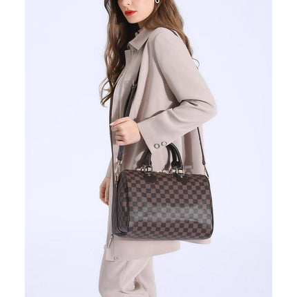TWENTY FOUR Womens Handbags Checkered Tote Shoulder Bags Fashion Large Travel Shoulder Purses Brown Checkered(2021)
