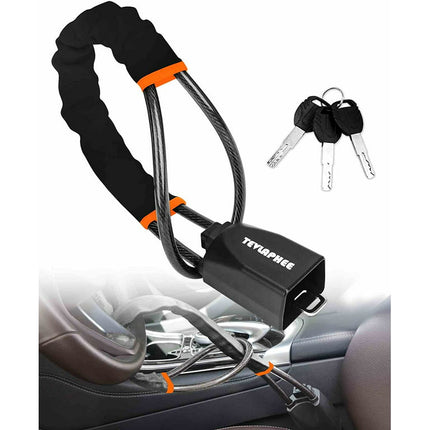Tevlaphee Steering Wheel Lock Seat Belt Lock Universal Anti Theft Car Device Car Lock Car Theft Prevention with 3 Keys for Car Security Fit Most Vehicles Truck SUV Van(Black)