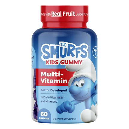 The Smurfs Kids Multivitamin Gummies with 15 Daily Vitamins and Minerals for Growth & Development | Made with Real Fruit in a Smurf Berry | Delicious, Doctor Developed & Non-GMO Formula | 60 Gummies