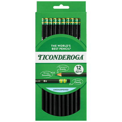 Ticonderoga Premium Wood Pencils, Unsharpened #2 Lead, Black, 12 Count