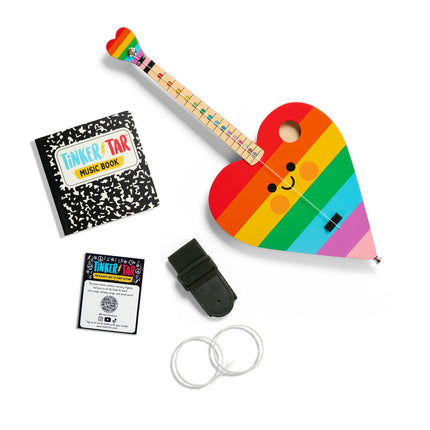 Tinkertar 1-String Wood Guitar Created for Beginners, Rainbow Heart Shaped by Buffalo Games