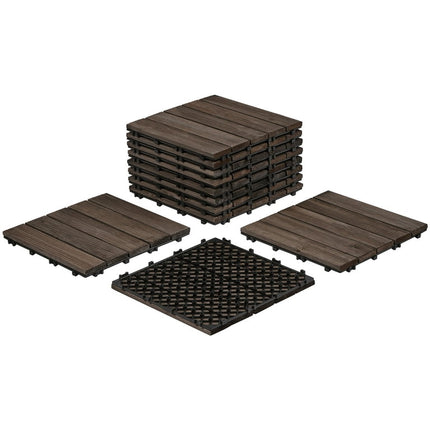 Topeakmart 12x12″Wood Deck Tiles Strip Pattern Set of 11, Black