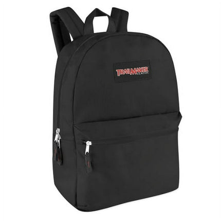 Trailmaker Classic Traditional 17 Inch Unisex Backpacks with Adjustable Padded Shoulder Straps - Black