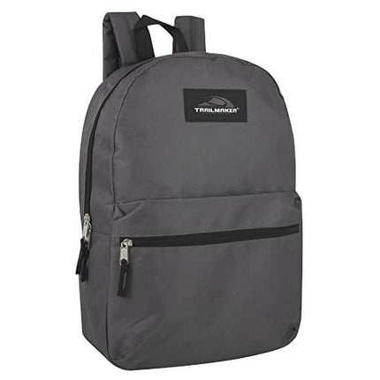 Trailmaker Classic Traditional 17 Inch Unisex Backpacks with Adjustable Padded Shoulder Straps - Gray
