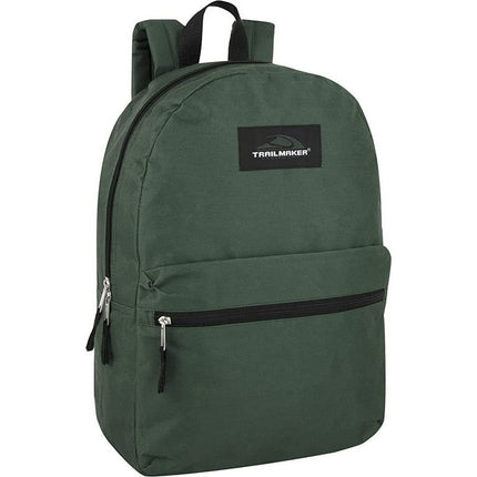Trailmaker Classic Traditional 17 Inch Unisex Backpacks with Adjustable Padded Shoulder Straps - Green
