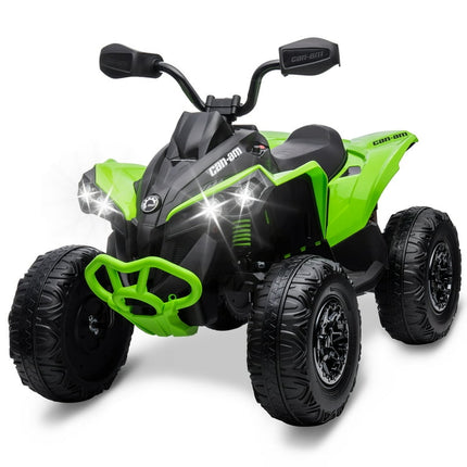 Tuekys Kids ATV, 12V Ride on Car Bombardier Licensed BRP Can-am 4 Wheeler Quad Electric Vehicle, w/LED Lights, Full Metal Suspensions, Bluetooth, Music, USB, Treaded Tires, Green