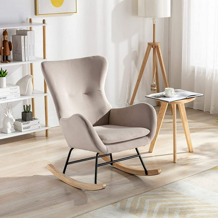 Ucloveria Small Rocking Accent Chair, Uplostered Glider Rocker Armchair for Baby Nursery, Comfy Side Chair for Living Room, Bedroom (Beige+Velvet)