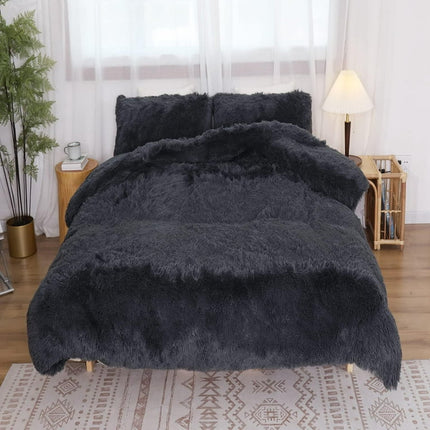 Uttermara 3-Piece Bedding Comforter Set Queen Size, Faux Fur and Sherpa Comforter with 2 Pillowcase for Winter,90" x 90"inch, Dark Grey