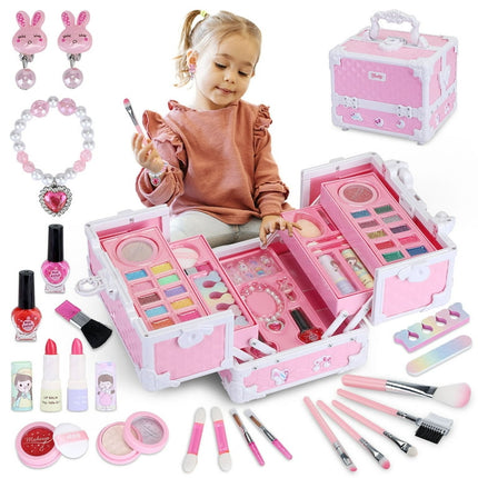 WATTNE Kids Makeup Kit for Girls 47Pcs Washable Real Cosmetic, Safe & Non-Toxic Little Girl Makeup Set, Frozen Makeup Set for 3-12 Year Old Kids Toddler Girl Toys Christmas & Birthday Gift (Large Box)