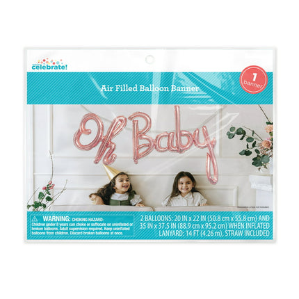 Way to Celebrate! Baby Shower Oh Baby Foil Balloon Banner, Rose Gold