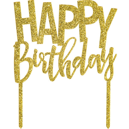Way to Celebrate Gold Glitter Happy Birthday Cake Topper, 4.5" x 5.5", 1 Ct