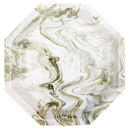 Way to Celebrate! Gold & Silver Marble Paper Dessert Plates, 8.25in, 10ct