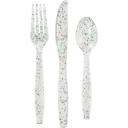 Way to Celebrate Multicolor Rainbow Glitter Plastic Disposable Cutlery Set 24 Ct. All Occasion
