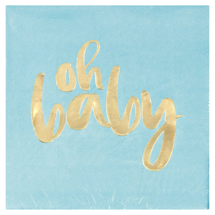 Way to Celebrate! "Oh Baby" Paper Luncheon Napkins, 6.5 in, Blue and Gold, 16ct