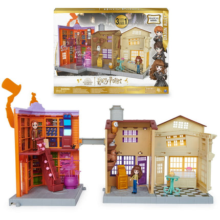 Wizarding World Harry Potter, Magical Minis Diagon Alley 3-in-1 Playset with Lights & Sounds, 2 Figures, 21 Accessories, Kids Toys for Ages 6 and up