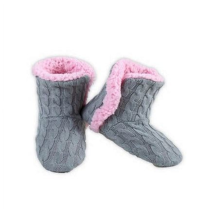 Women's Cable Knit Booties House Slippers w/ Sherpa Fleece Lining and Non-Slip Rubber Soles